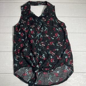 Tally Weijl Black Floral Racerback Shirt Size XS